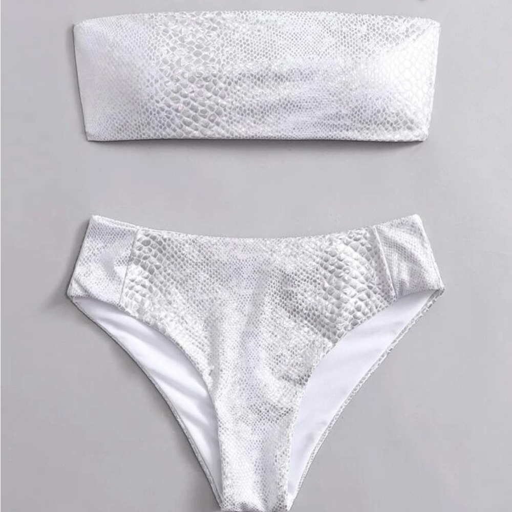 Silver Metallic Crocodile High Cut Bikini Size Small